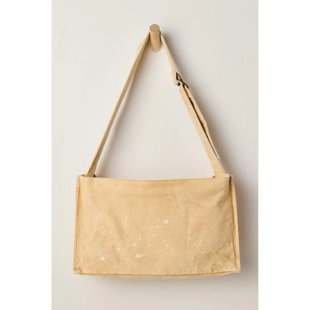 Free People Camp Crush Canvas Tote Sling Bag Splatter Crossbody Messenger NWT